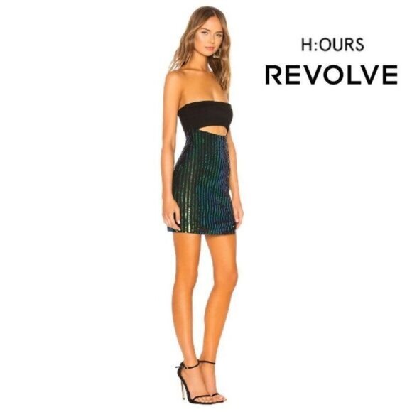 h:ours Women's Strapless Bodycon Mini Dress with Sequin and Bead Embellished‎ - Picture 2 of 9